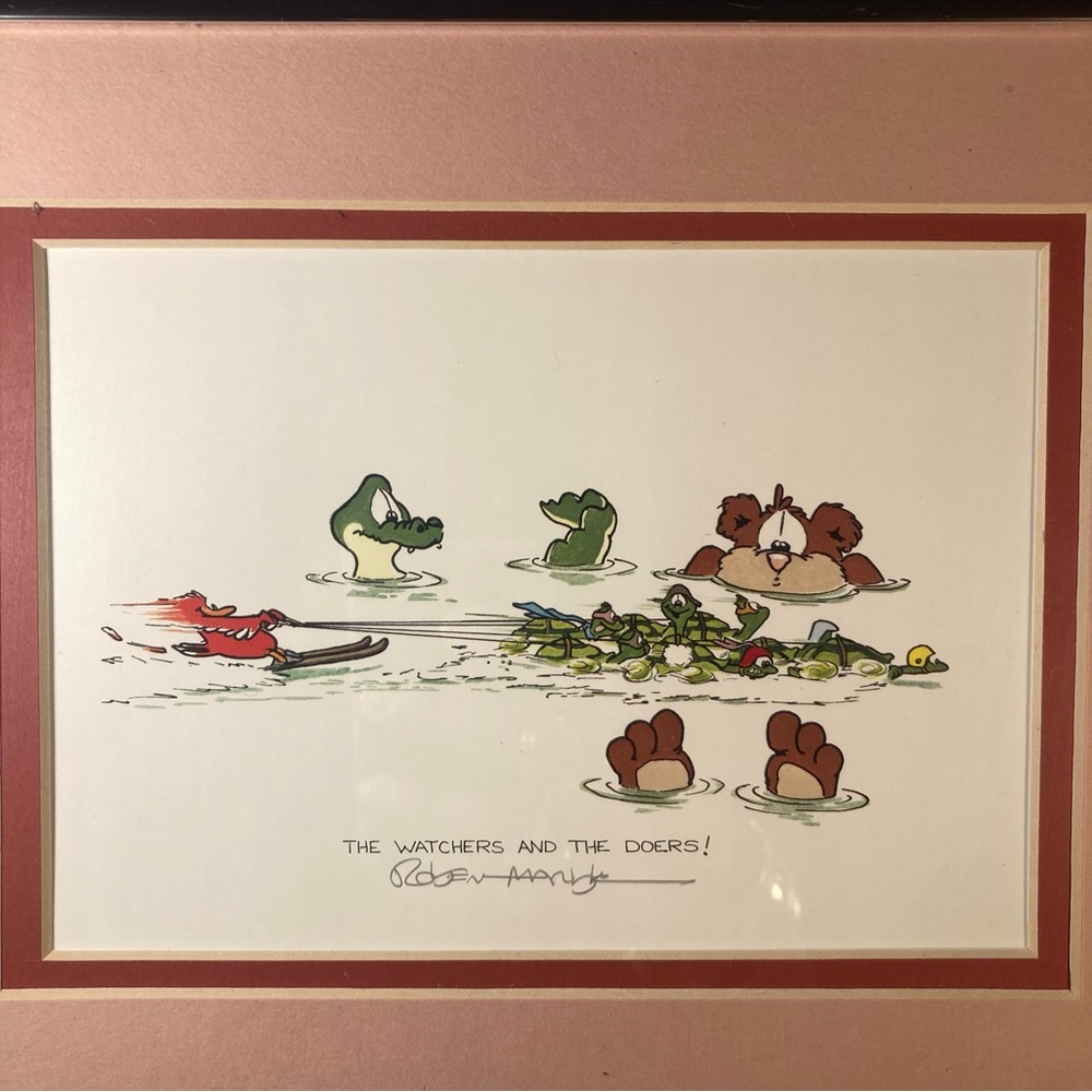 Framed Robert Marble vintage print alligator turtle beaver crocodile